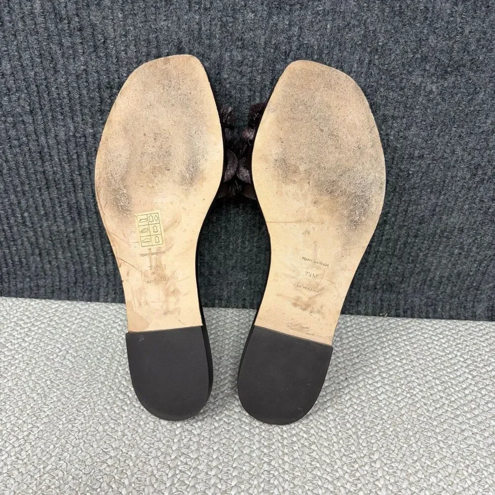 Tory Burch Rope Flat Slide Sandals Fudge Brown Leather Women’s 7.5 M